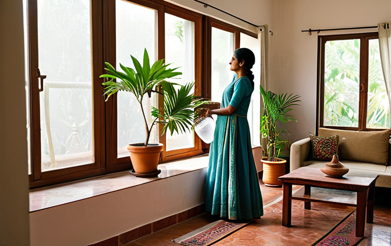 친환경 냉각 시스템 - Eco-Friendly Home Cooling**

"A bright and airy living room in a modest Indian home, featuring open ...