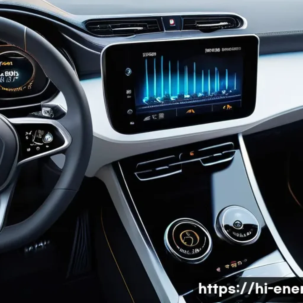 배터리 안전성 향상 기술 - A highly detailed close-up of a smart battery monitoring system inside an electric vehicle, showcasi...