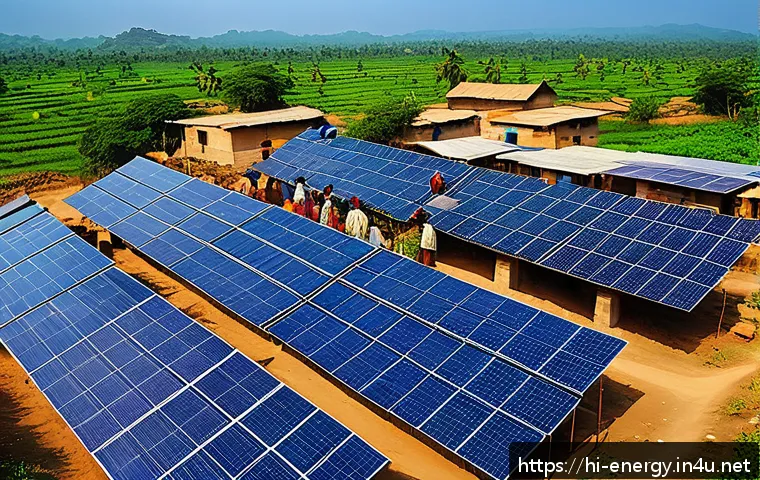 재생 에너지 정책 비교 - A vibrant rural Indian village scene showcasing solar energy adoption: traditional houses with rooft...