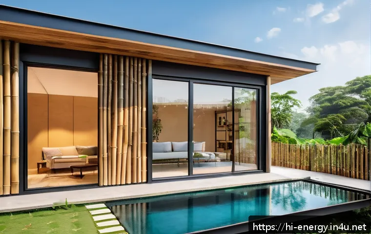 제로 에너지 빌딩 설계 - A modern smart home designed with climate-responsive architecture in a warm Indian setting, featurin...