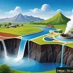 Home 18 지열 발전 기술 - A highly detailed cross-sectional illustration of the Earth’s interior focusing on geothermal energy...