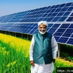 Home 23 에너지 자원 개발 - A vibrant and detailed image showcasing a modern solar energy farm in rural India, with numerous sol...