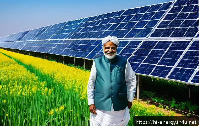 에너지 자원 개발 - A vibrant and detailed image showcasing a modern solar energy farm in rural India, with numerous sol...